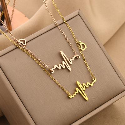 China Trendy Hot Selling Stainless Steel Gold Plated Simple Heartbeat ECG Necklace Fashion Pendant Necklace for sale