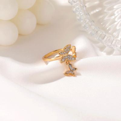 China FASHIONABLE Hot Selling Layered Diamond Open Rings Adjustable Gold Plated CZ Butterfly Knot Rings Sets For Women for sale