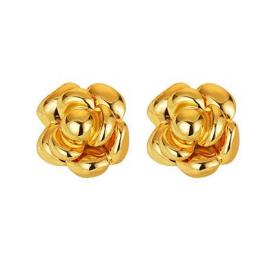 China TRENDY Classic Camellia Studs Gold Plated Flower Earrings For Women Girls for sale