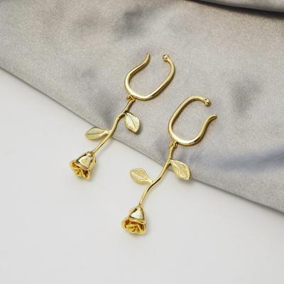 China 2022 New Arrival TRENDY Rose Flower Ear Clip Delicate Fashion Gold Plated Rose Flower Earrings Women for sale