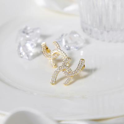 China New FASHIONABLE Trend Double C Ear Studs Fashion Delicate Full Diamond Gold Plated Double C Earrings for sale