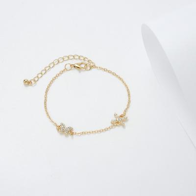 China Other New Arrival Adjustable Zircon Letter X Charm Bracelet 18K Gold Butterfly Bracelet For Women for sale