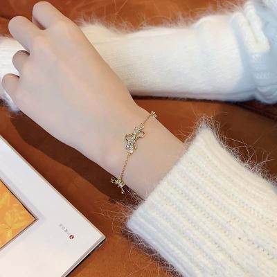 China Other Fashion Jewelry Shiny Zircon Butterfly Chain Bracelet Butterfly Knot Women Adjustable Bracelets For Party for sale