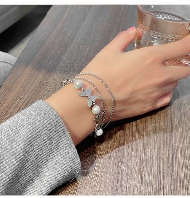 China Other Hot Selling Vintage Layered Butterfly Stainless Steel Bead Butterfly Bracelets Multilayer Bracelet For Women for sale