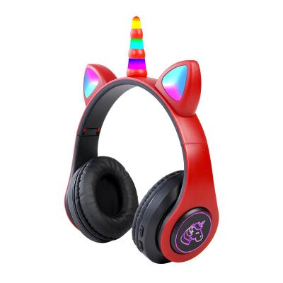 China Cute Unicorn Luminous Sport Headphone Support TF Card Gaming Headset Wireless Earphone Success With Microphone For Kids for sale