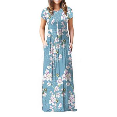 China 2019 New Summer Style Floral Print Long Dress Pocket Anti-Static Casual Women Dresses Boho Dresses Women for sale