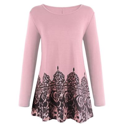 China Anti-pilling Ladies Tops Womens Printed Blouse Tunic Long Sleeves for sale