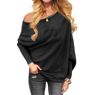 China Anti-pilling Women's Shoulder Knit Solid Jumper Long Sleeve Pullover Baggy Sweater for sale