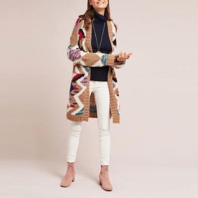 China Colorful Anti-pilling Hand Knit Open Front Knitted Long Cardigans for sale