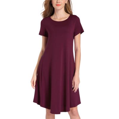 China Amazon Hot Sale Anti-Static Solid Short Sleeve Dress Loose Pleated Casual Dresses For Women for sale