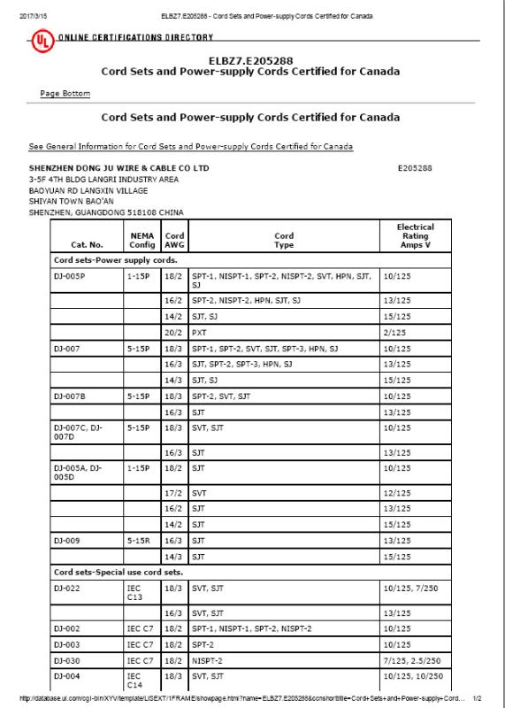 UL - Guangdong Dongju Electric Wire Co.,ltd.