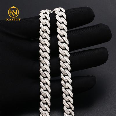 China Custom VVS Moissanite Diamond Iced Out Miami Cuban s925 Sterling Silver 10mm Hip Hop Link Chain Necklace Men Women Unfading for sale