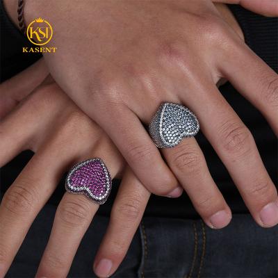 China Custom Hiphop moissanite heart hip hop rings men for sale