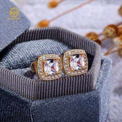 China Wholesale CLASSIC Square Round Silver Rose Gold Plated Zircon Stud Earrings For Women CZ Stud Earrings Ear Stud for sale