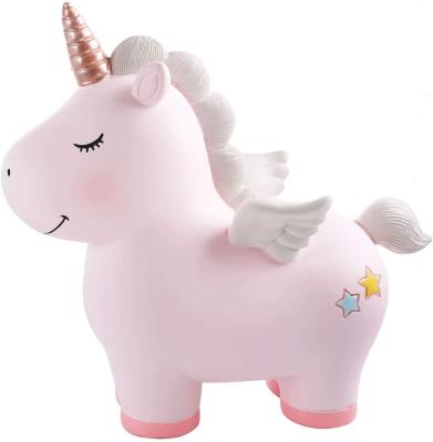 China USA Factory Resin Money Box Lovely Rainbow Unicorn Piggy Bank For Girls for sale