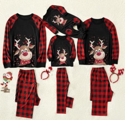 China Wholesale Breathable Christmas Elks Printing Long Sleeves Parent-child Use Patchwork Home Equipment For Family Long Loose Panty Sets for sale