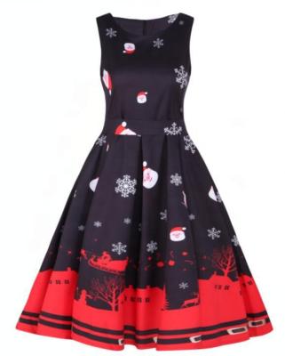 China Hot Sales Anti-Static Christmas Sleeveless Dress For All Girls Dress Christmas Dress Crew Neck Women Holiday Printing Wholesale for sale