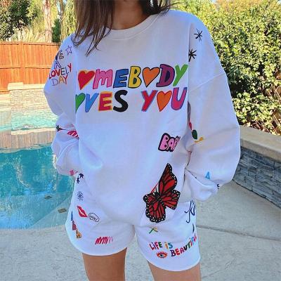 China Anti-pilling anti-pilling custom logo graphic pattern printing women's sweatshirts oversized crewneck sweat suits casual fashionable pullover long sleeve for sale