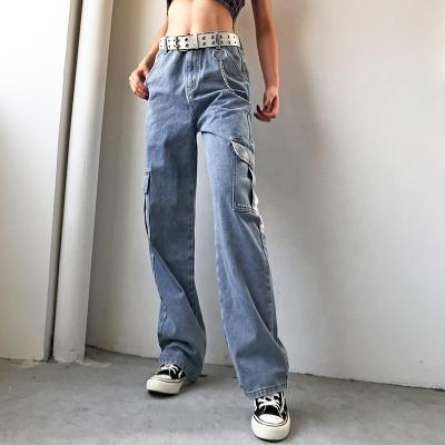 China 2021 Autumn and Winter Women's Jeans Cargo Breathable Casual Straight Pockets Women's Jeans for sale