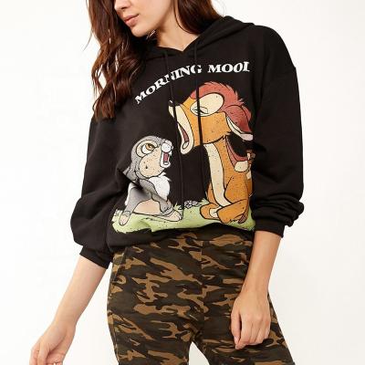 China Anti Wrinkle Pullover Drop Shoulder Cartoon Printing Hoodies For Ladies Hooded Sweatshirt for sale