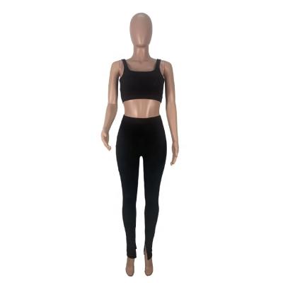 China 2021 Summer Activewear Breathable Women Two Piece Workout Clothes Cropped Camisole Long Pants Set for sale