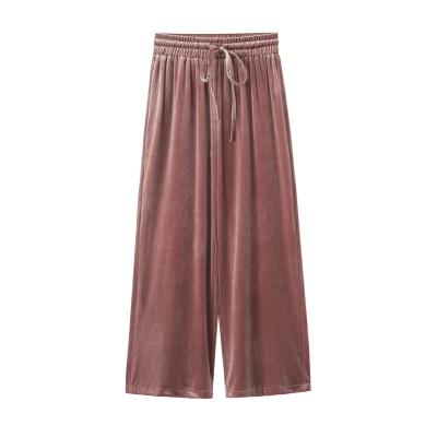 China OEM Service Women's High Fashion Velvet Anti-Wrinkle Solid Wide Leg Wide Leg Pants for Women and Plus Size Women's Pants and Trousers for sale