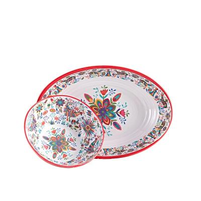 China Sustainable Factory Custom Design ODM Dinnerware Round Pattern Melamine Dinnerware Sets for sale