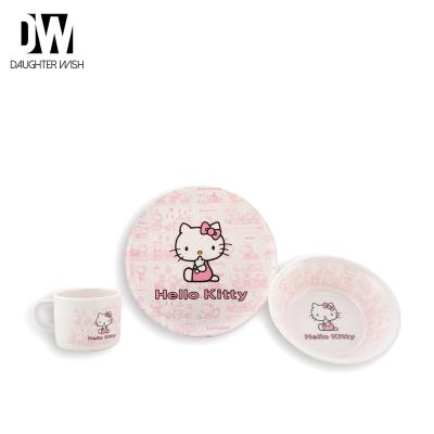 China Viable High Quality Pink Cat Anime Melamine Kids Dinnerware Dish Bowl and Cup Matching Set for sale