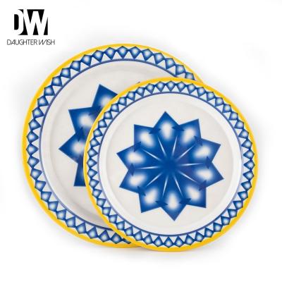 China Factory Price Disposable 10 Inch 12 Inch Blue Color Round Tray Middle East Melamine Dinnerware Set for sale