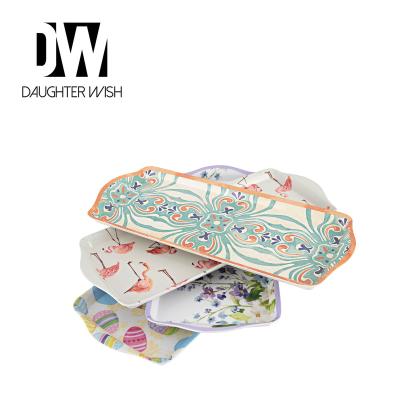 China High Quality Wholesale Unbreakable Food Grade Rectangle Flower Pattern Melamine Ware Tray DT053 for sale