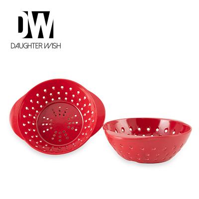 China Sustainable Hot Sale Home Kitchen Red Round Leak Wash Plastic Fruit Melamine Dinnerware Bowl Sets for sale