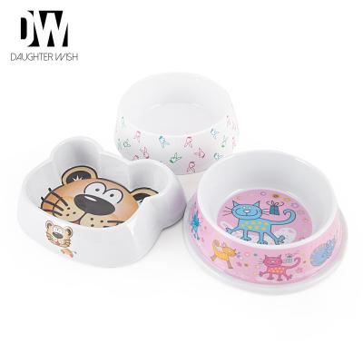 China Sustainable Factory Wholesale Printed White Round Cartoon Pattern Unbreakable Melamine Pet Bowls for sale