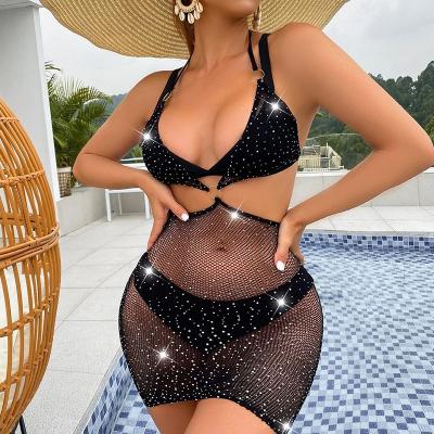 China Breathable Mesh Underwear Stockings Sexy Shinny Rhinestone Diamond Stocking Dress Halter Neck Lingerie Backout Lace Fishnet Bodystocking for sale