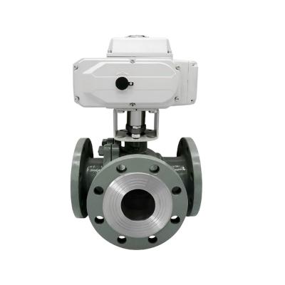 China General Cast Steel Electric Three Way Ball Valve Flange Steering Shunt Reversing Control Valve High Temperature Resistance for sale