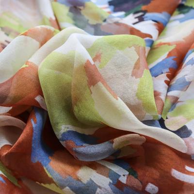 China Pure Silk Chiffon Customization Digital Print 5.5mm - Abstract Pattern in Orange and Green Shades for sale