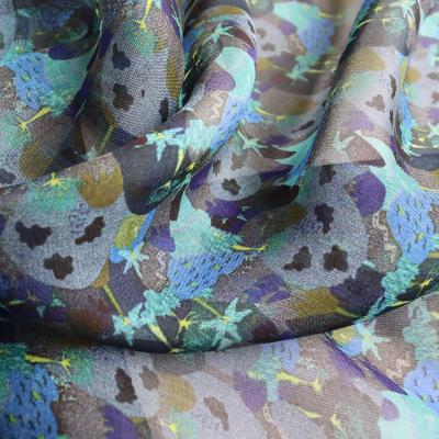 China Pure Silk Chiffon Fabric Customization Digital Print 5.5mm - Purple Printed Chiffon For Somali Dirac for sale