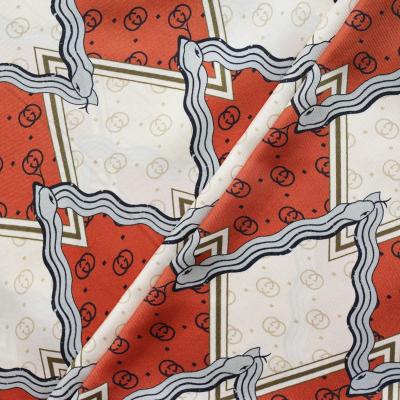 China 12mm Breathable Silk Twill Fabric Customization Digital Print - Geometric Pattern in Orange and White Shades for sale