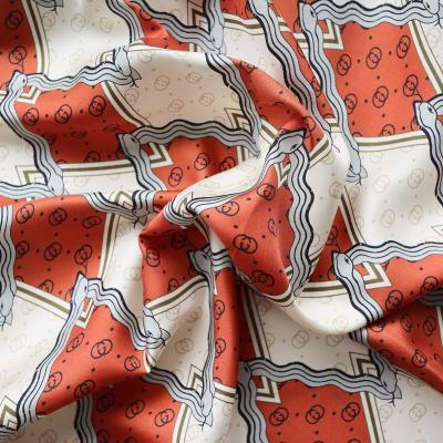 China 12mm Breathable Silk Twill Fabric Customization Digital Print - Geometric Pattern in Orange and White Shades for sale