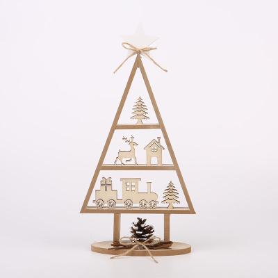 China New Style 2022 Holiday Christamas Home Decor Burlywood Tree House Elk Train Decoration Wooden Christmas Decoration for sale