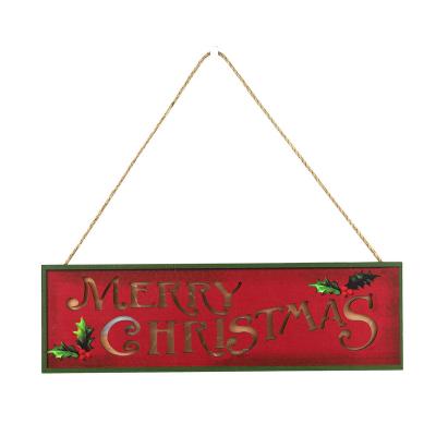 China Christamas Home Decor Door Decoration English 2021 Letters LED Lights Wooden Christmas Decoration Hanging for sale