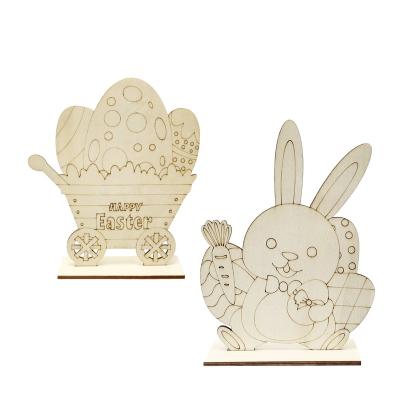 China 100% Children's Happy Easter Holiday Home Decorations DIY Eco-friendly Wooden European Carriage Ornament Egg Cartoon Rabbit Easter for sale