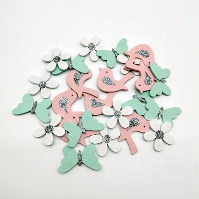 China Decoration Gift Small Flakelet Colorful Wooden Cartoon Birds Laser Shapes Crafts Kids Gift Easter Decoration for sale