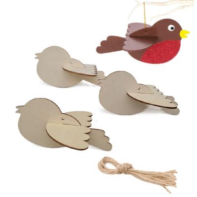 China 100% New Eco-friendly Unfinished Easter Bird Bunny DIY Graffiti Painted Wood Scrap Holiday Decorations Wooden Pendant for sale