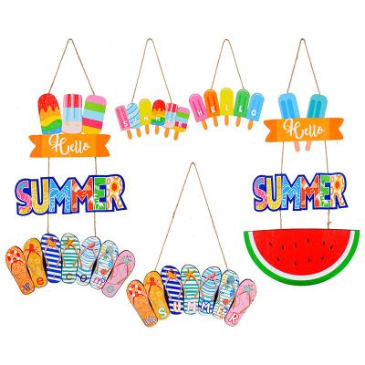 China America New Style Ice Cream Watermelon Door Hanger Fast Delivery Summer Wooden Pendant Home Decoration for sale