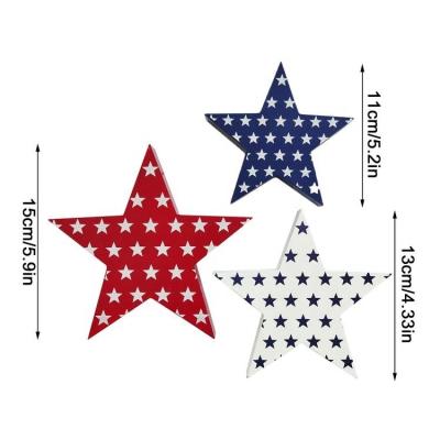 China Home Decorations 3PCS Star Ornaments 4th of July USA Independence Day Ornaments Festival Wooden Hanging Decoration for sale