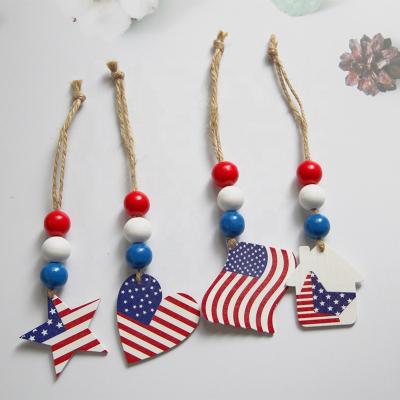 China Home Decorations New Star National Flag Tassel Bead Wooden Bead Pendant Independence Day Whole Set Net Wood Pendant for sale