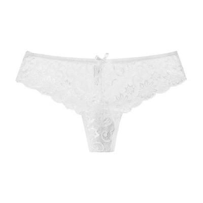 China Lace Antibacterial Sexy Underwear Boxer Women Panties Transparent Embroidered Mid Waist Briefs With Bow for sale