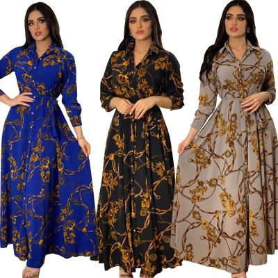 China Long Ethnic Anti-Static Dress for Women Muslim Maxi Dresses Loose Plus Size Middle East Middle Eastern Long Sleeve V-Neck Ribbon Ethnic Dress for sale