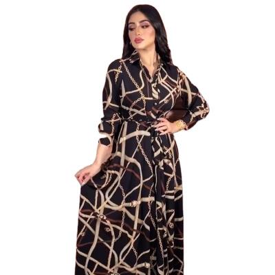 China Long Ethnic Anti-Static Dress for Women Muslim Maxi Dresses Loose Plus Size Middle East Middle Eastern Long Sleeve V-Neck Ribbon Ethnic Dress for sale