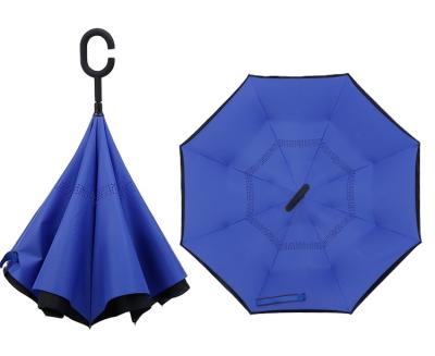 China Custom Double Layer Transitional Inverted Upside Down Reversible Umbrella With C-shape for sale